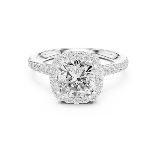 Cushion Cut Halo With Lab Grown Diamond Ring with Pave Band - view 3