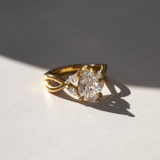 Nature Inspired Split Shank Pear Cut Moissanite Engagement Ring - view 3