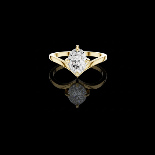 0.90 TCW Stylish Oval Cut Solitaire Lab Grown Diamond Ring in Classic Gold Setting