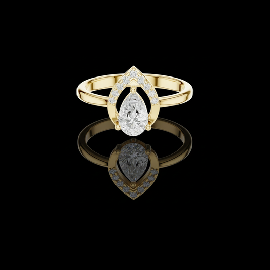 0.76 CT Beautiful Pear Cut Moissanite Diamond Ring with Diamond Accented Teardrop Halo Frame