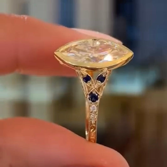 Nature Inspired Bezel Marquise Moissanite Vintage Engagement Ring - view 3