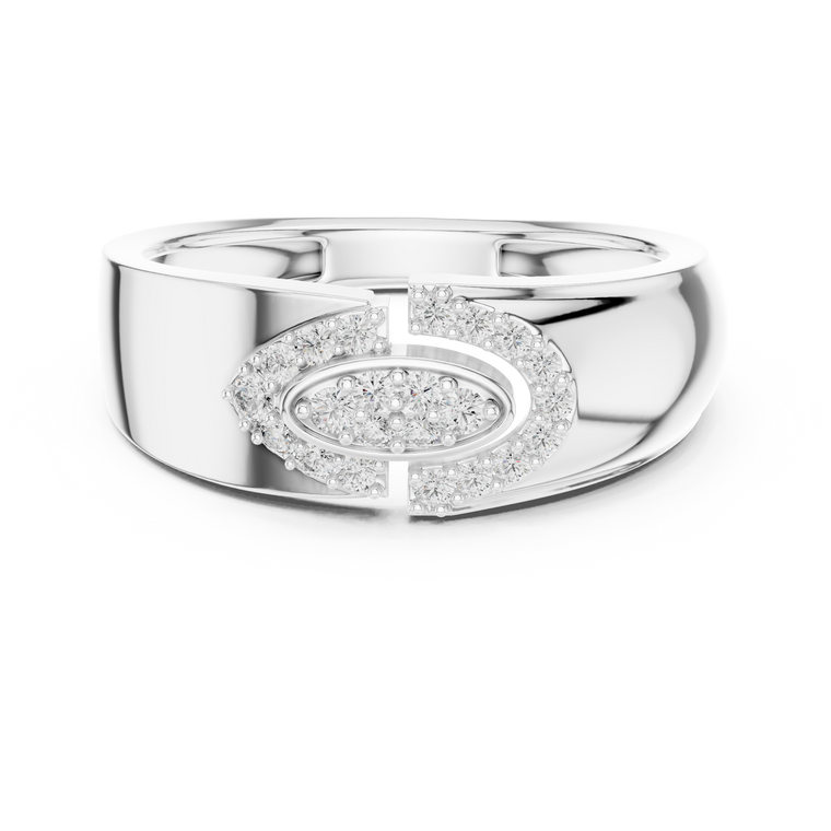 Round Cut Moissanite Men's Modern Split Link Pave Gold Engagement Ring - view 3
