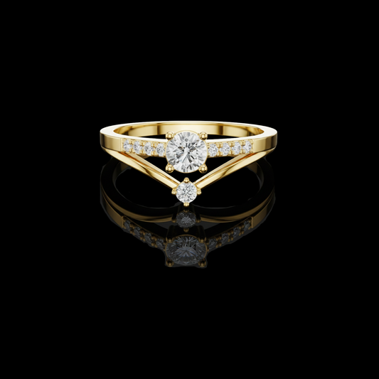 0.078 CT Stunning Glow V-Shaped Moissanite Diamond Ring with Round Center & Pavé Accents