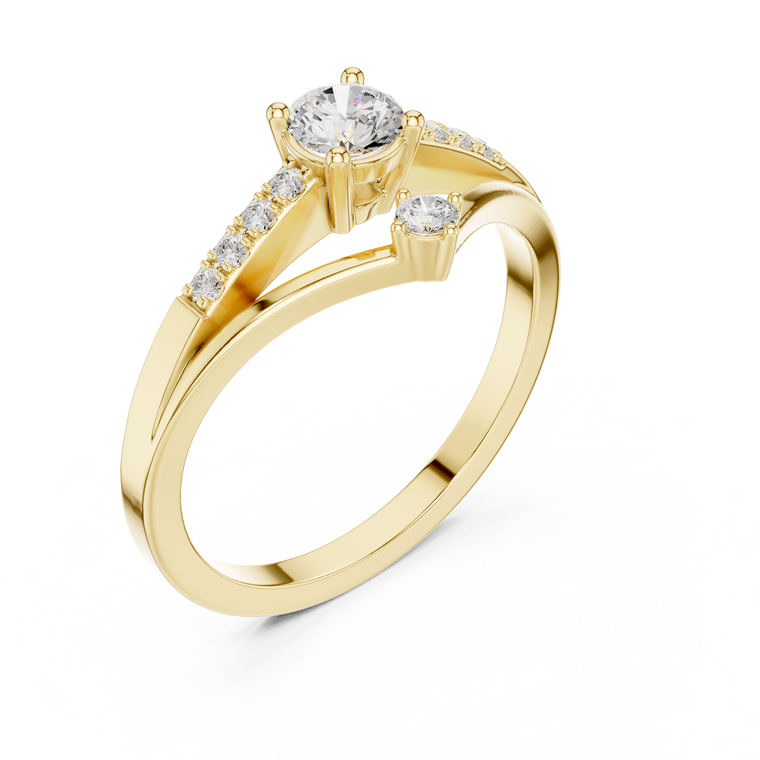 Round Cut Moissanite Chevron Engagement Ring - view 2