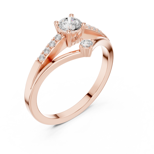 Round Cut Moissanite Chevron Engagement Ring - view 3