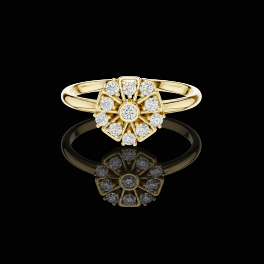 0.02 CT Vintage Inspired Floral Lab Grown Diamond Cluster Ring Elegant Antique Style Statement Jewelry