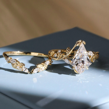 1.39 CT Beautiful Floral Vine Antique Cut Lab Grown Diamond Nature Inspired Leaf Engagement Ring Set Fine Jewelry