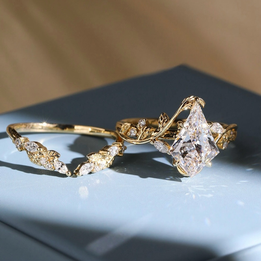 1.39 CT Beautiful Floral Vine Antique Cut Lab Grown Diamond Nature Inspired Leaf Engagement Ring Set Fine Jewelry