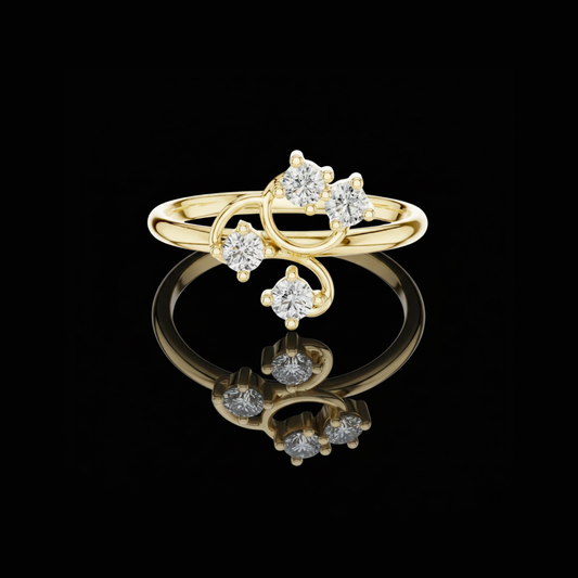 0.14 TCW Elegantly Curved Lab Grown Diamond Vine Ring Floral Curve Design with Brilliant Round Stones