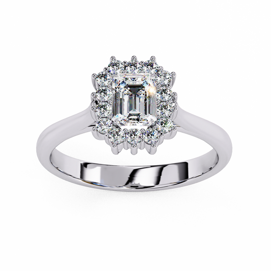 Emerald Cut Scalloped Halo Ring - view 4