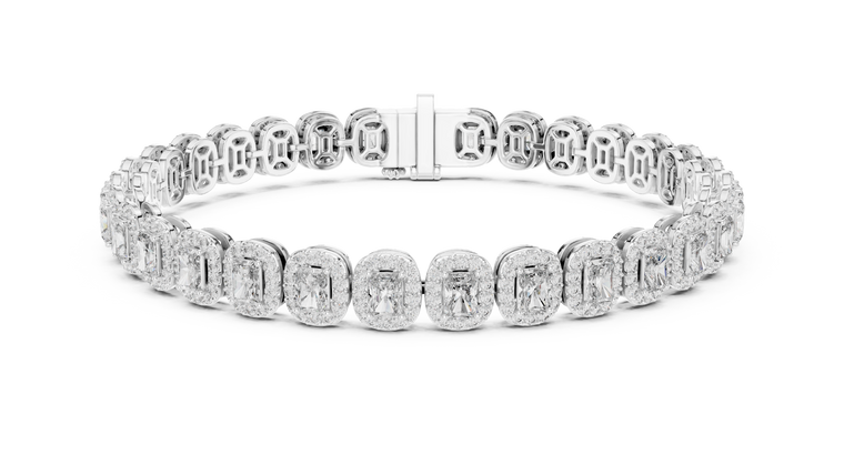 7.04 TCW Radiant Cut Moissanite Halo Link Bracelet - view 3