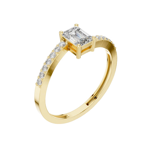Emerald Cut Lab Diamond Engagement Ring With Unique Pave Diamond - view 4