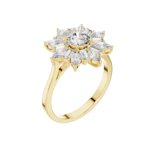 Baguette and Marquise Lab Diamond Flower Ring - view 4