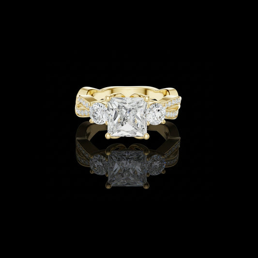 2.5 CT Majestic Princess Cut Three Stone Moissanite Diamond Ring in Gold For Engagement