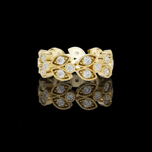 1.05 TCW Vintage Inspired Round Floral Moissanite Grown Round Diamond Eternity Band