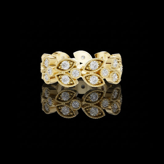 1.50 TCW Vintage Inspired Round Floral Moissanite Grown Round Diamond Eternity Band