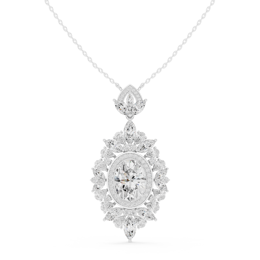 Intricate Oval Marquise Sunburst Halo Pendant - view 3