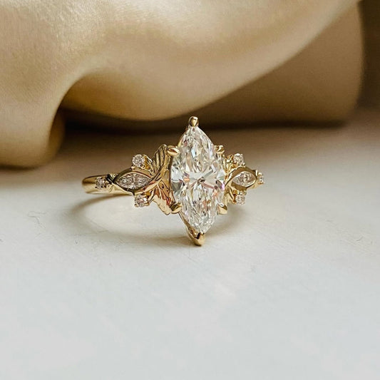 2.50 CT Bright Moissanite Vintage Inspired Engagement Royal Marquise Diamond Ring