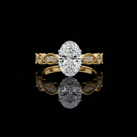 3.00 CT Vintage Oval Cut Lab Grown Diamond Ring Milgrain Marquise Band By Ivevar Luxury Engagement Ring