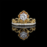 1.00 CT Vintage Floral Crown Moissanite Diamond Ring With Round Cut Center Stone & Pave Band