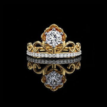 1.00 CT Vintage Floral Crown Moissanite Diamond Ring With Round Cut Center Stone & Pave Band