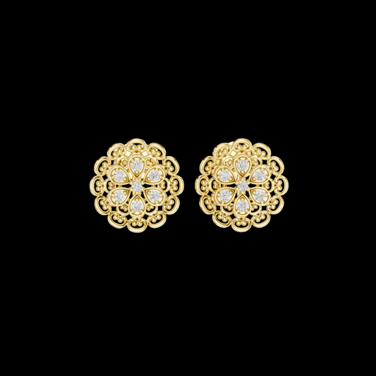 0.13 TCW Vintage Lace Floral Moissanite Diamond Stud Earrings with Filigree Detailing