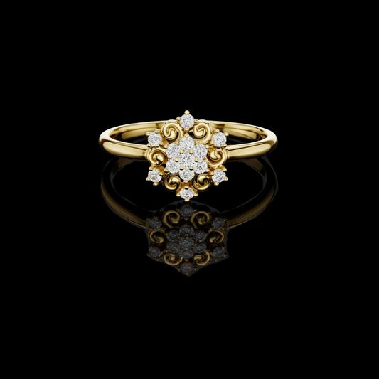 0.082 TCW Exquisite Ring with Intricate Floral Motif and Lab Grown Diamond Cluster