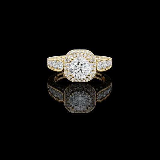 0.83 TCW Handcrafted Halo Ring Featuring A Radiant Round Center Moissanite Diamond