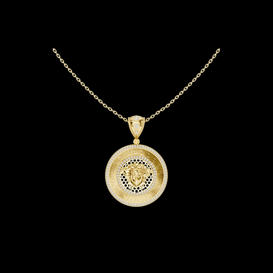 0.62 TCW Medusa Inspired Coin Elegant Greek Key Border and Lab Grown Diamond Accents Statement Jewelry