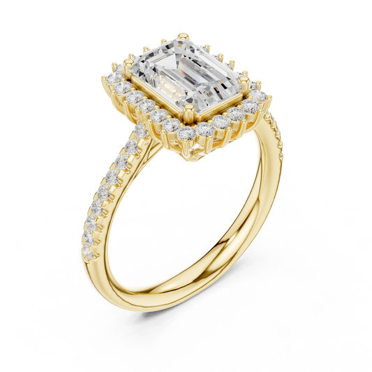Emerald Cut Halo Lab Grown Diamond Ring with Pave Band - view 4