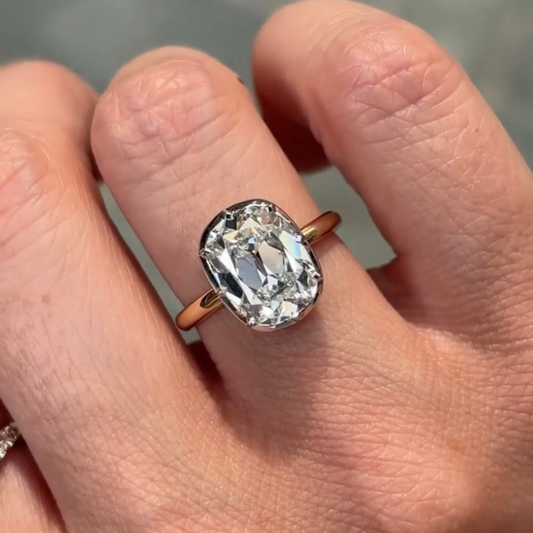 3.35 TCW Luxury Elongated Old Mine Cushion Cut Moissanite Diamond Bezel Set Solitaire Engagement Ring