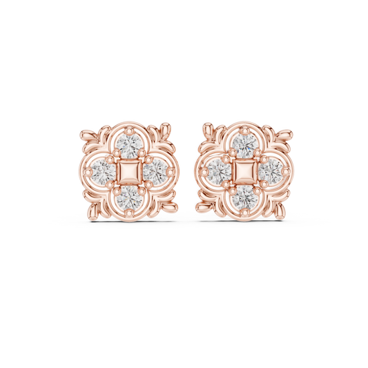 0.36 TCW Leaf Frame and Four Petal Moissanite Diamond Cluster Stud Earrings For Mother