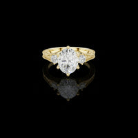 2.50 CT Glamour Vintage Oval Cut Moissanite Diamond Ring with Round Side Stones Engraved in Gold