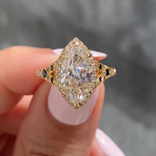2.95 CT Vintage Inspired Lab Grown Marquise Cut Diamond Halo Engagement Ring For Her