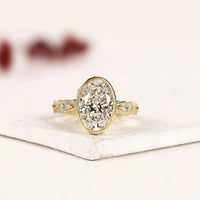 Oval Cut  Moissanite Diamond Engagement Ring with Pavé Band