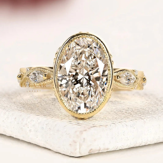 Oval Cut  Moissanite Diamond Engagement Ring with Pavé Band