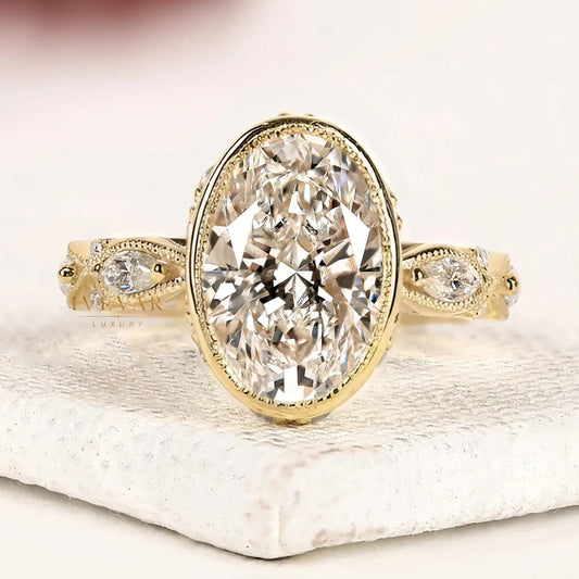 Oval Cut Lab Grown Halo Diamond Engagement Ring with Pavé Band