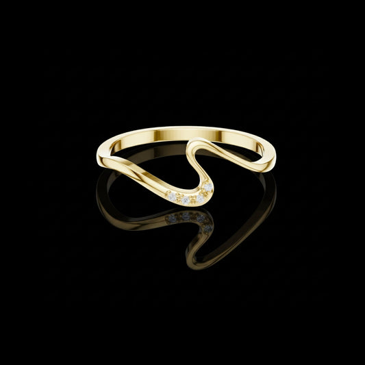 0.016 TCW Bespoke Minimalist Curved Stacking Round Band Modern Wave Moissanite Diamond Ring