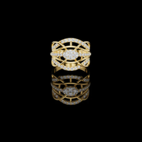 1.00 TCW Multi Row Weave Ring with Round Lab Grown Diamond Centerpiece and Brilliant Pavé Accents