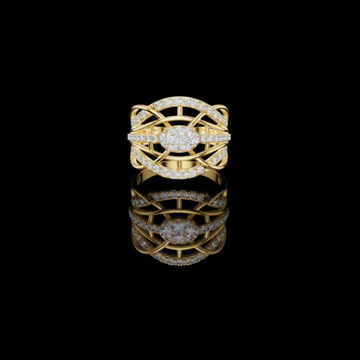 1.00 TCW Multi Row Weave Ring with Round Lab Grown Diamond Centerpiece and Brilliant Pavé Accents