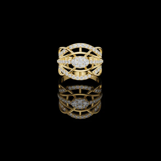 1.00 TCW Multi Row Weave Ring with Round Lab Grown Diamond Centerpiece and Brilliant Pavé Accents