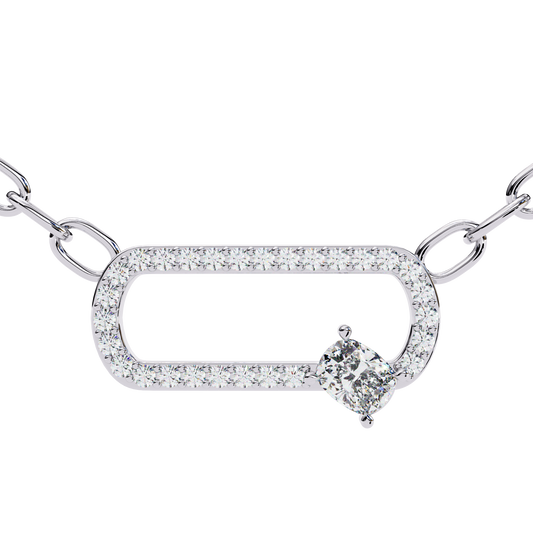 Openwork Pave Oval Link Off Center Cushion Pendant - view 4