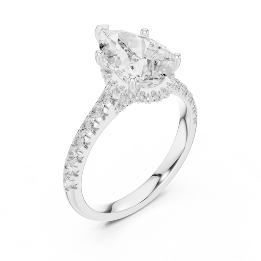 Pear Cut Lab Diamond Hidden Halo Pave Solitaire Engagement Ring - view 4