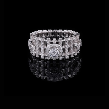 1.00 CT Luxury Full Diamond Eternity Ring with Prominent Round Cut Lab Diamond Centerpiece and Artisanal Geometric Detailing