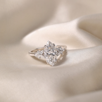 2.00 CT Elegant Marquise Moissanite Diamond Ring with Round Side Accents in Polished Gold