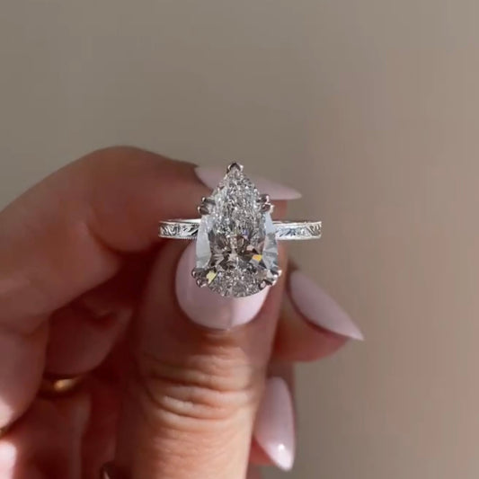 2.45 CT Elegant Moissanite Solitaire Pear Cut Diamond Engagement Ring Design