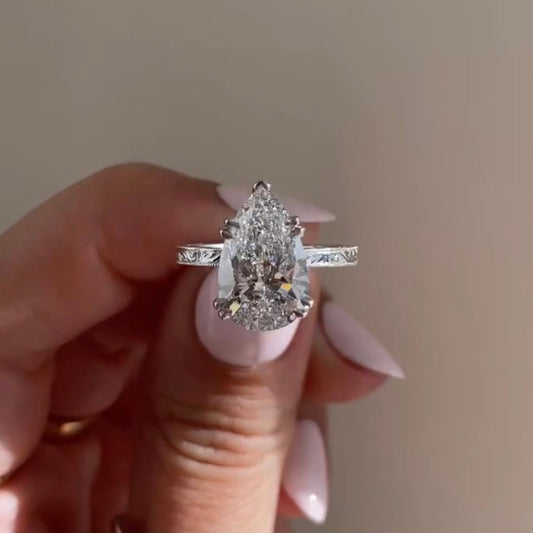 3.00 CT Elegant Lab Grown Solitaire Pear Cut Diamond Engagement Ring Design
