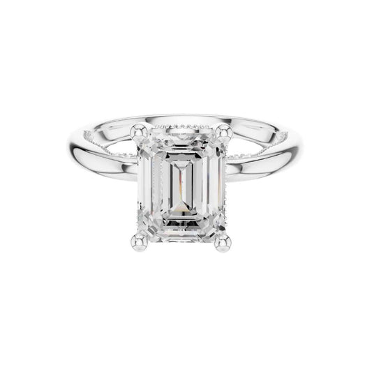 Emerald Cut Hidden Halo Lab Diamond Solitaire Engagement Ring - view 3