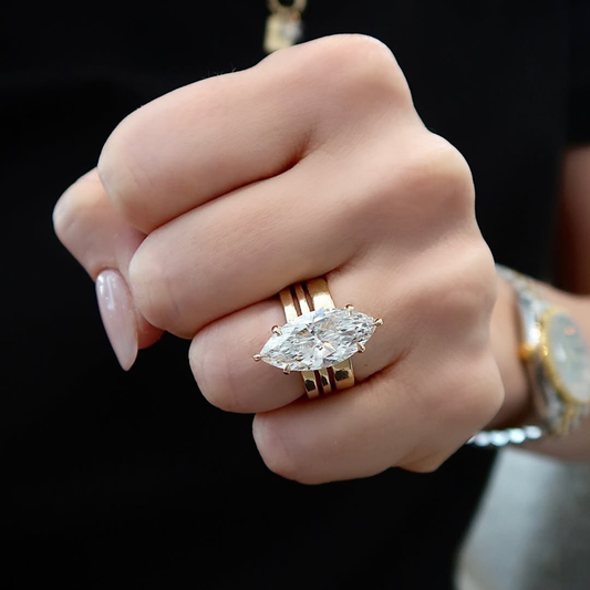 Marquise Cut Moissanite Triple Band Wedding Ring - view 3