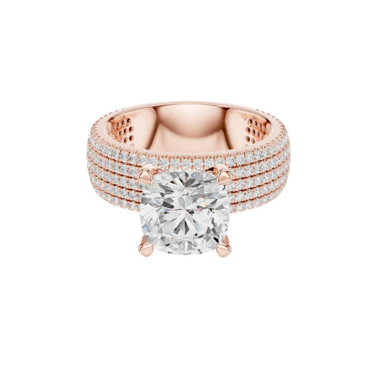 Four Row Cushion Lab Diamond Engagement Ring Pave Wedding Band - view 2